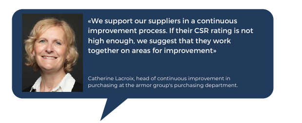 We support our suppliers in a continuous improvement process. If their CSR rating is not high enough, we suggest that they work together on areas for improvement Catherine Lacroix, head of continuous improvem